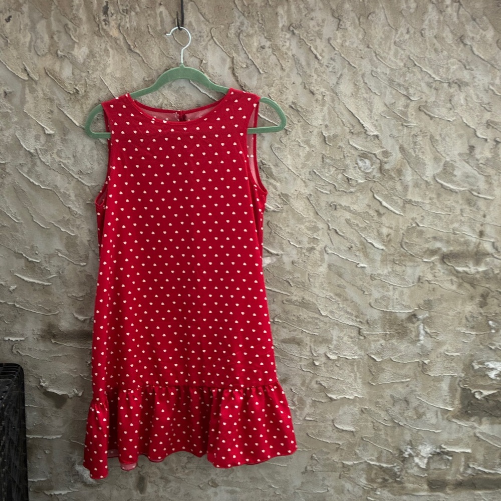 Red White Heart Ruffled Dress Sz M Romantic Rockabilly Garden Fairy